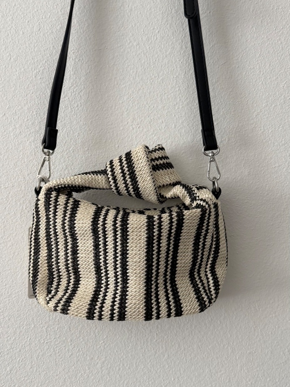 Urban Expressions Woven Mini Tote Crossbody Bag Black White Stripe Vegan NWT